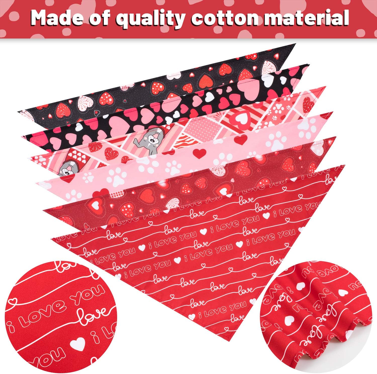 Whaline 6 Pack Valentine's day Dog Bandanas, Triangle Heart Love Bibs Scarf, Valentine Adjustable Neckerchief - Image 4