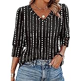 XIEERDUO Womens 3/4 Sleeve Tops with Buttons V-Neck Summer Outfits Casual Blouses Shirts Beach Vacation Fall Clothes 2025