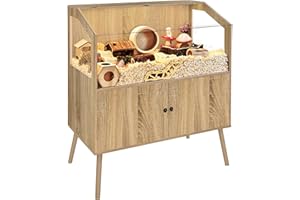 PROLEE Hamster Cage with Storage Cabinet,Large Hamster Encloure Chew Proof Wood,Clear View Hamster Habitat for Guinea Pig, Ferret, Rat, Hedgehog, 40" L x 20" W x 47" H (White Oak)