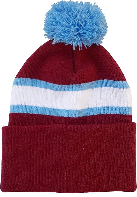 blue and white bobble hat