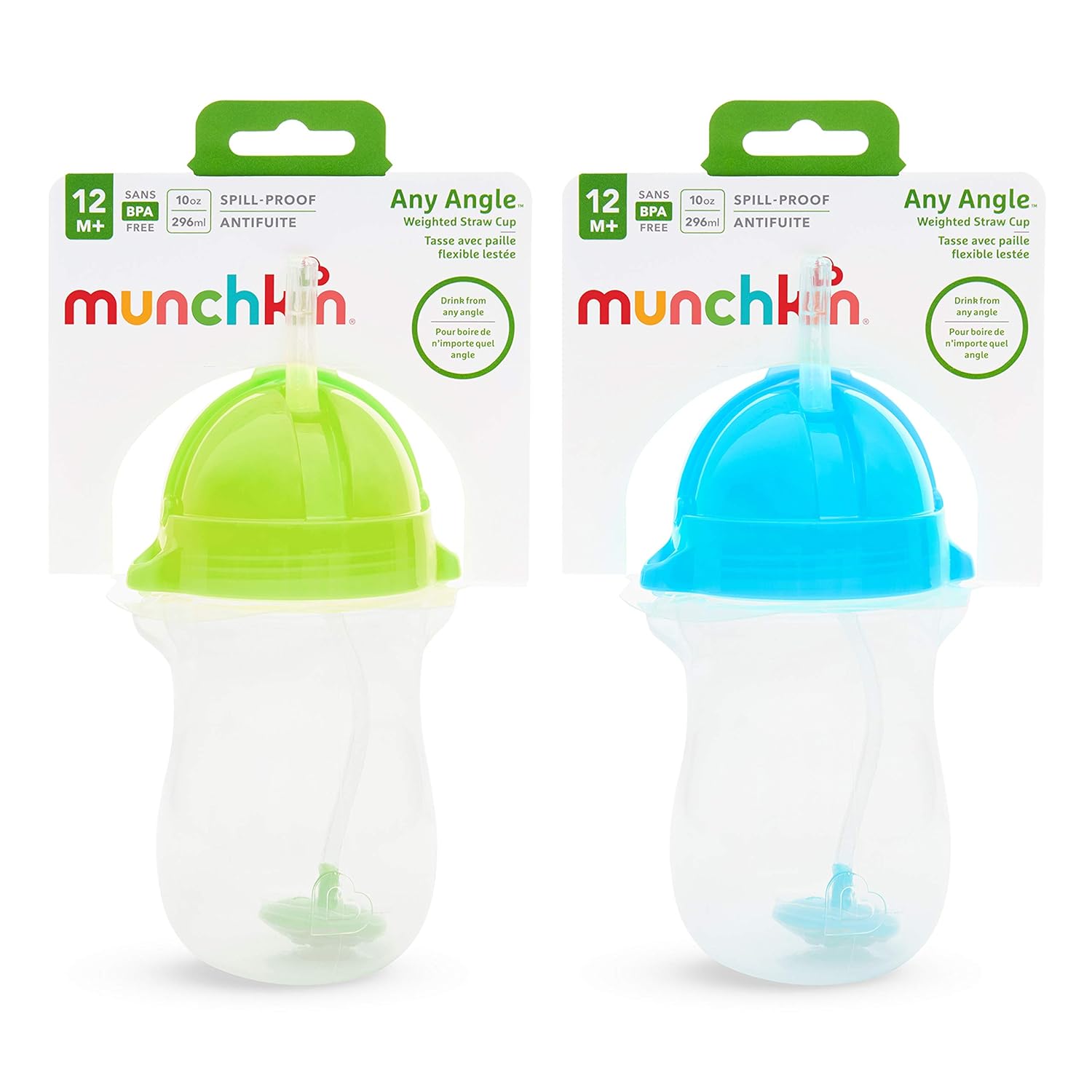 Munchkin Any Angle Click Lock Weighted Straw Cup, Blue/Green, 10oz, 2pk : Baby