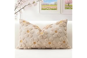 OTOSTAR Flowers Throw Pillow Cover Set of 1 Spring Summer Cushion Cover for Sofa 12x20 Inch Lumbar Soft Plush Short Wool Velv