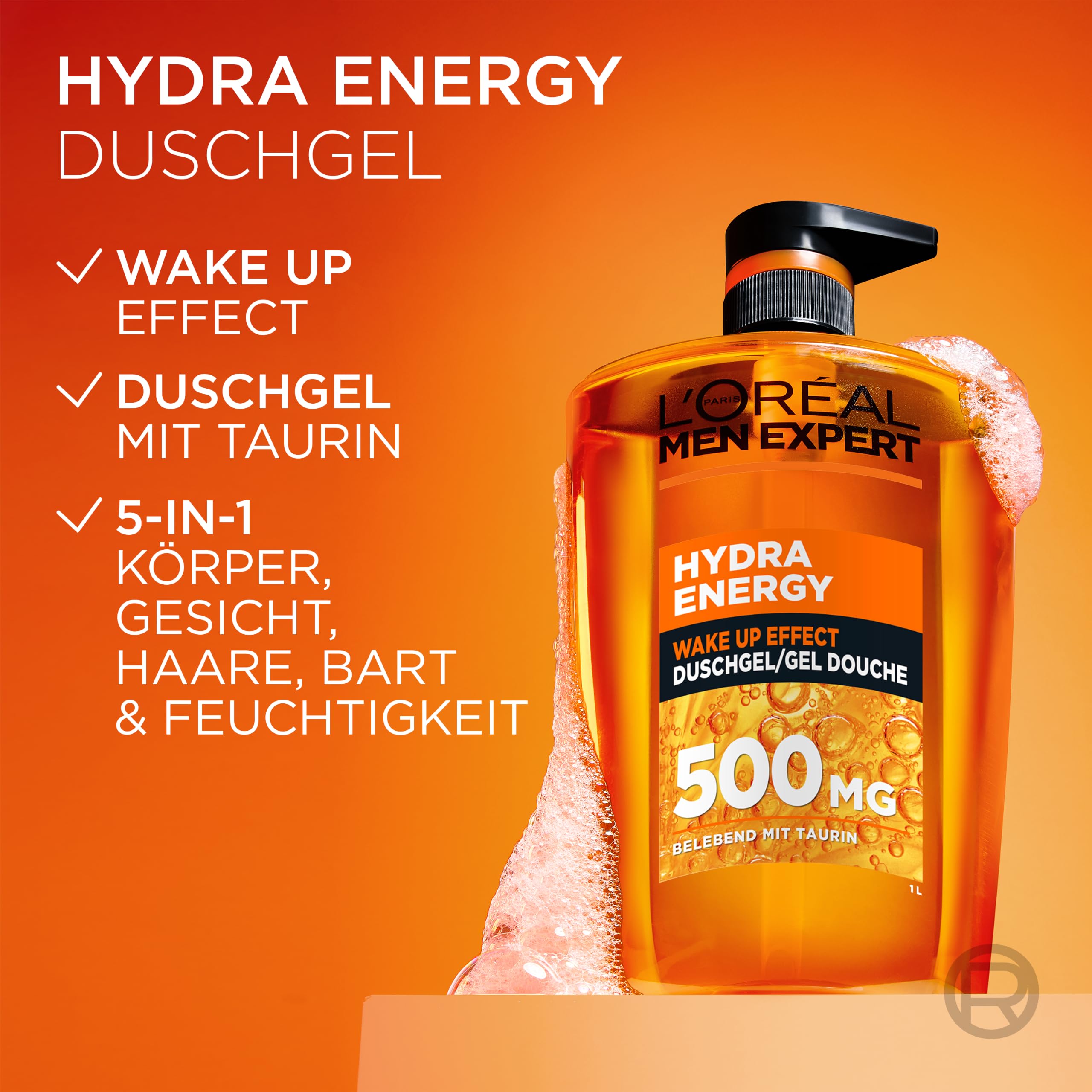 L'Oréal Men Expert 1L Duschgel und Shampoo für Männer, 3-in-1 Duschbad zur Reinigung von Körper, Haar und Gesicht, Herren Körperpflege für langanhaltende Frische mit Taurin, Hydra Energy, 1x1000 ml 3