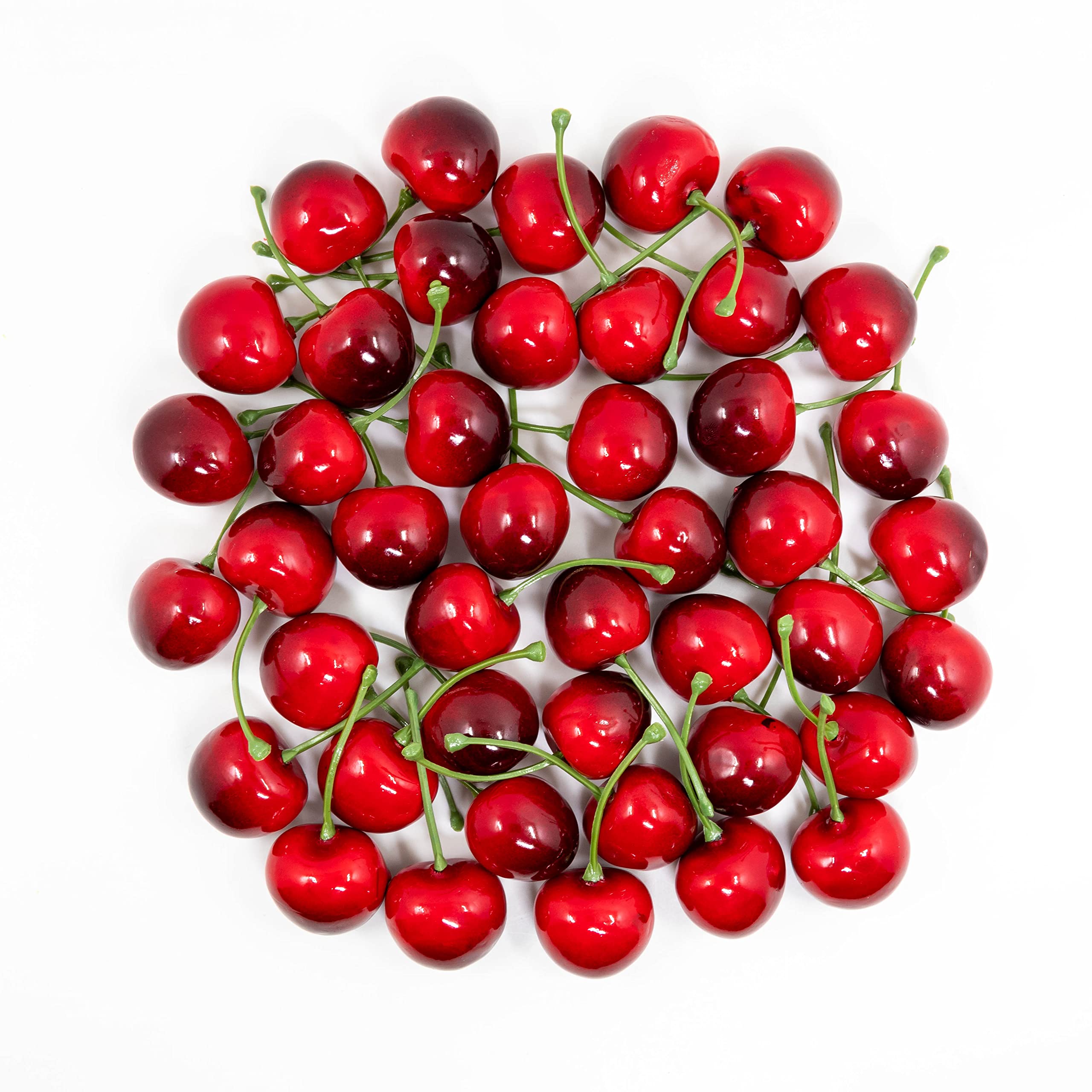 Photo 1 of WangLaap 50Pcs Red Black Artificial Cherries 30mm/1.18inch Simulation Lifelike Cherry Fake Fruit for Home Kitchen Dining Decoration (Red Black)