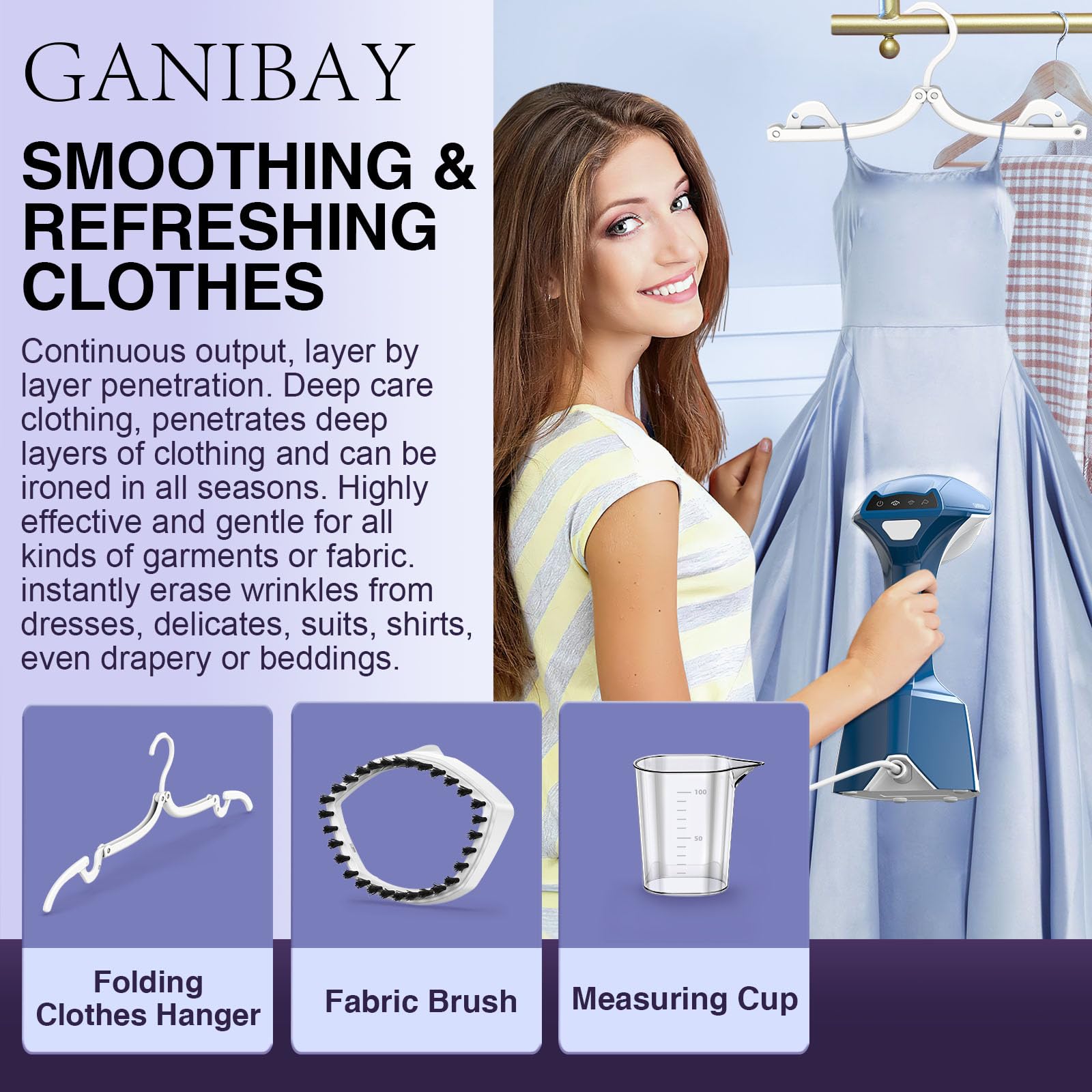 Steamer for Clothes, 1600W Handheld Clothes Steamer with 360ml Tank, Fast Heat-Up Portable Garment Steamer with LCD, Auto-Off, 2 in 1 Fabric Wrinkle Removes with Folding Hanger and Brush