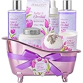 Spa Gift Basket, Mother's Day Gift for Mom - 8 Pcs Tulip scents Bath & Body Gift Set for Women, Spa Gift Kit, Birthday Gifts, Self Care, Pampering Gifts for Her, All Occasion Holiday Present