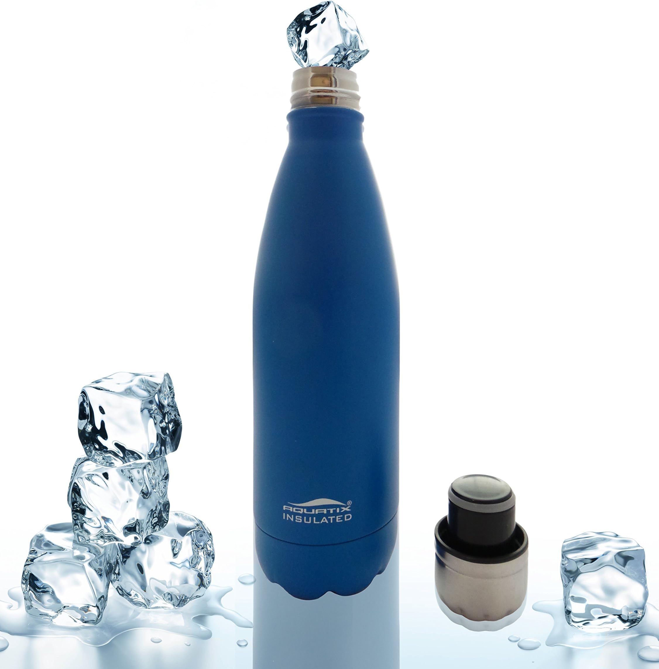 Aquatix Yoga Sports Bottle Sea Mist Blue 25 Oz Easy Open Slim Spout Ultimate Double Wall Vacuum Insulated Thermal 24 Hours Cold 12 Hours Hot Personal Hydration Eco-Friendly Water Bottle on Amazon Won't Leak or Sweat Try It Risk Free 100% Pure & Safe Stainless Steel Won't Rust or Crack, No Metal Taste, BPA & Toxin-free Perfect for Soccer Basketball Fitness Exercise Football Golf Outdoor Hiking Rock Climbing Hunting Fishing Softball Baseball Maximum Chill Factor