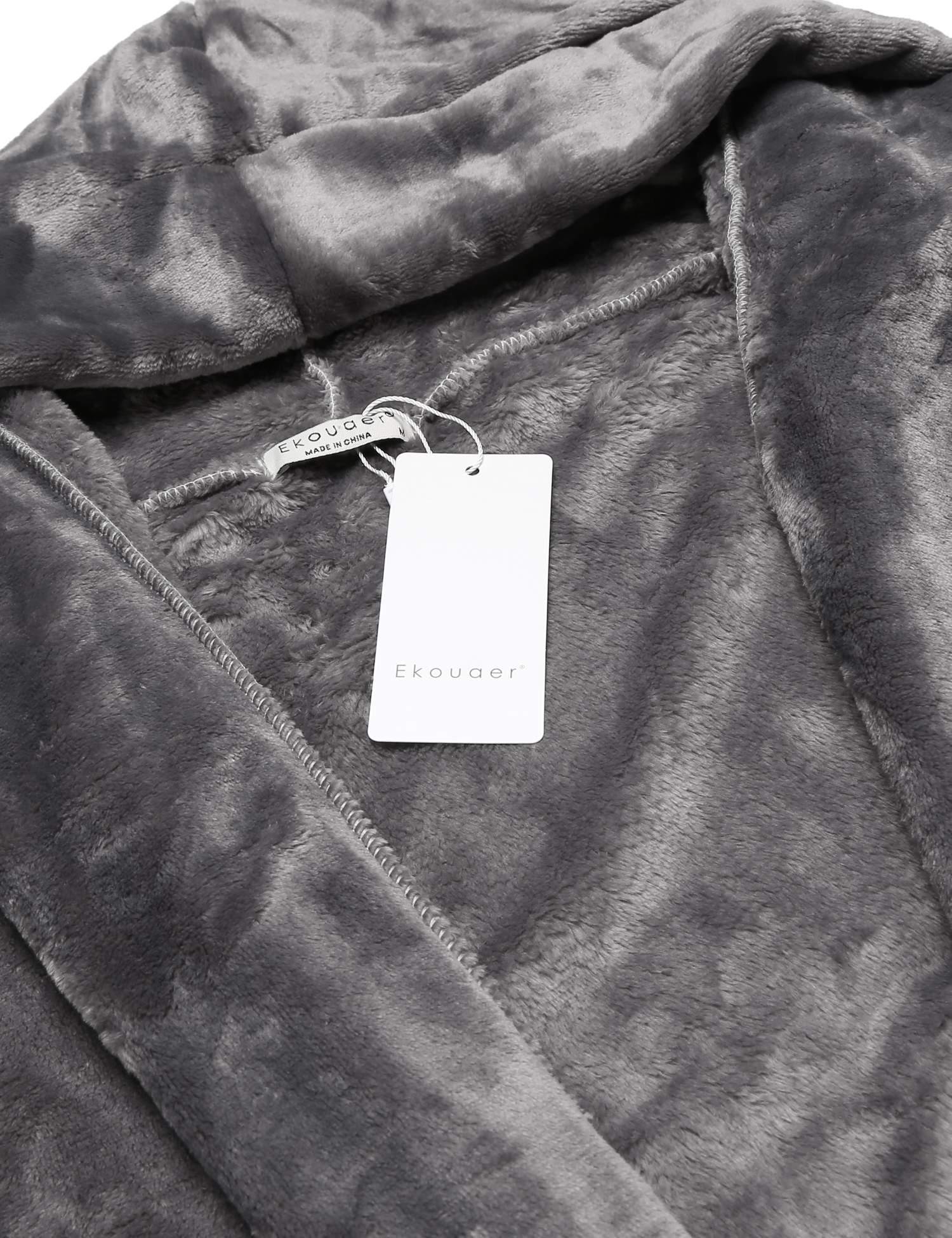 Ekouaer Womens Soft Fleece Bathrobe Kimono Spa Robe Dark Grey S