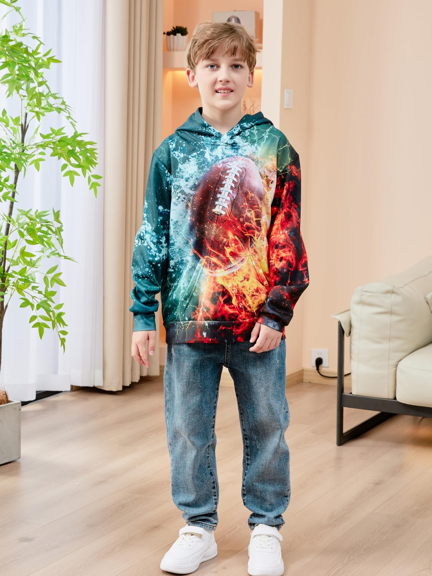 Idgreatim Kids 3D Graphic Pullover Hoodies Warm Thick Hooded Sweatshirt for Boys Girls 6-16 Years