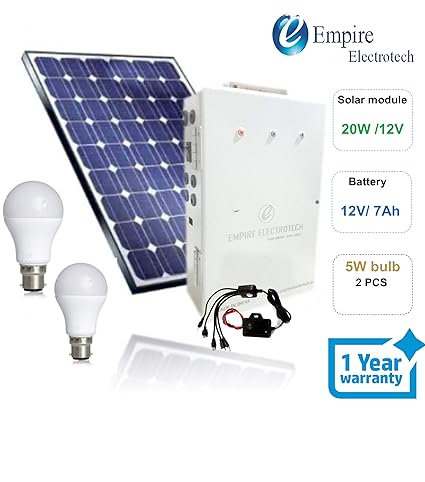 Solar Home Lighting System, for Home use Solar System, 2 DC Bulb and Portable inbuilt Battery Device, Solar Mobile Charger Included, 20W Solar Module, 12V/ 7 Ah Battery