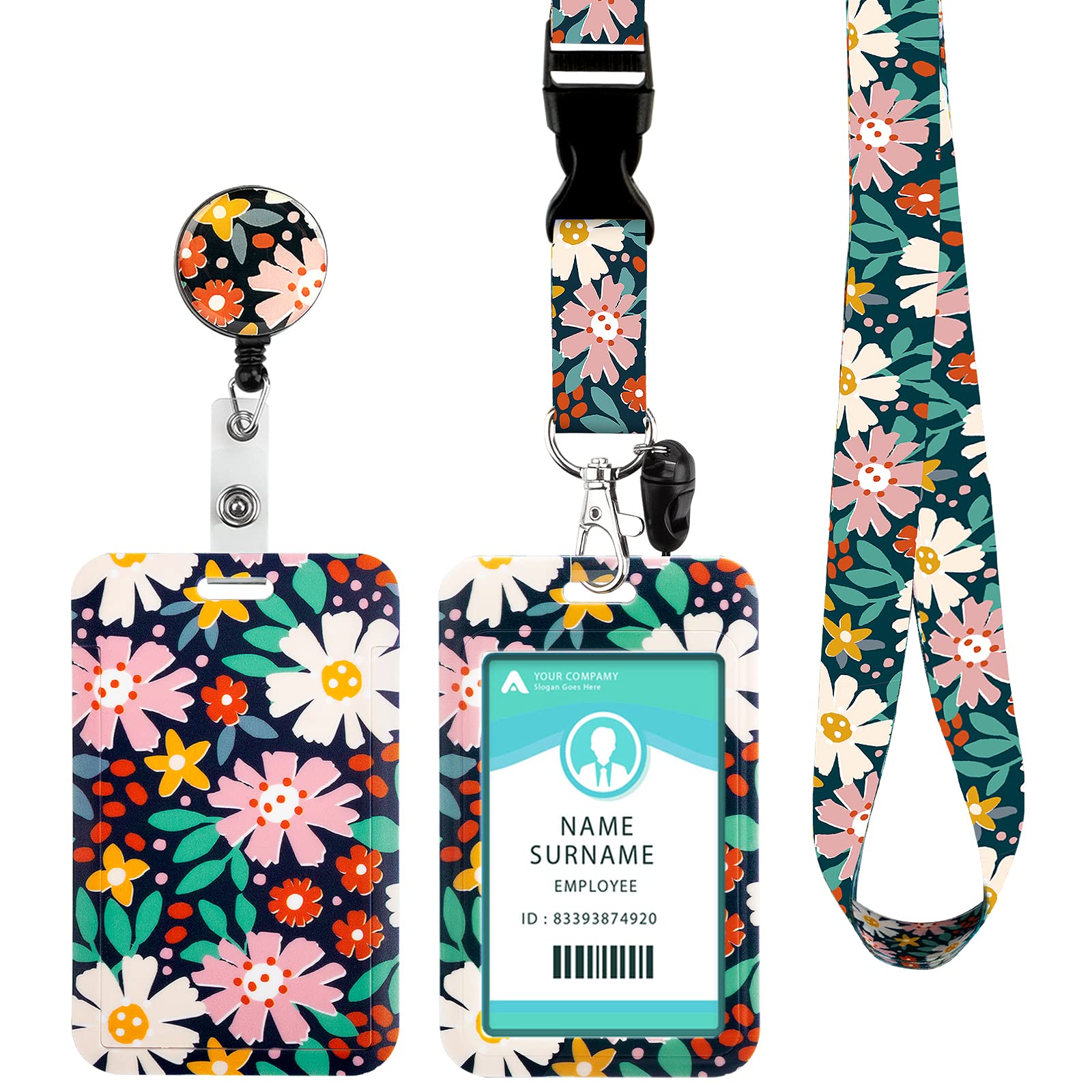 Lanyard with Card Holder, Adjustable Retractable Lanyards ID Badge Holder, for ID Card, Office, School(Blooming) — image 1