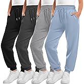 LessonZoo 4 Pack Girls Joggers Lounge Sweatpants Drawstring Baggy Lightweight Kids Double Waisted Athletic Pants with Pockets