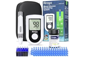 Riroga Blood Glucose Monitor Kit with 50 Glucometer Strips, 50 Lancets, 1 Blood Sugar Monitor,Blood Sugar Test Kit for Home Use,Travel Case for Blood Glucose Monitor Kit,Lancing Device, No Coding