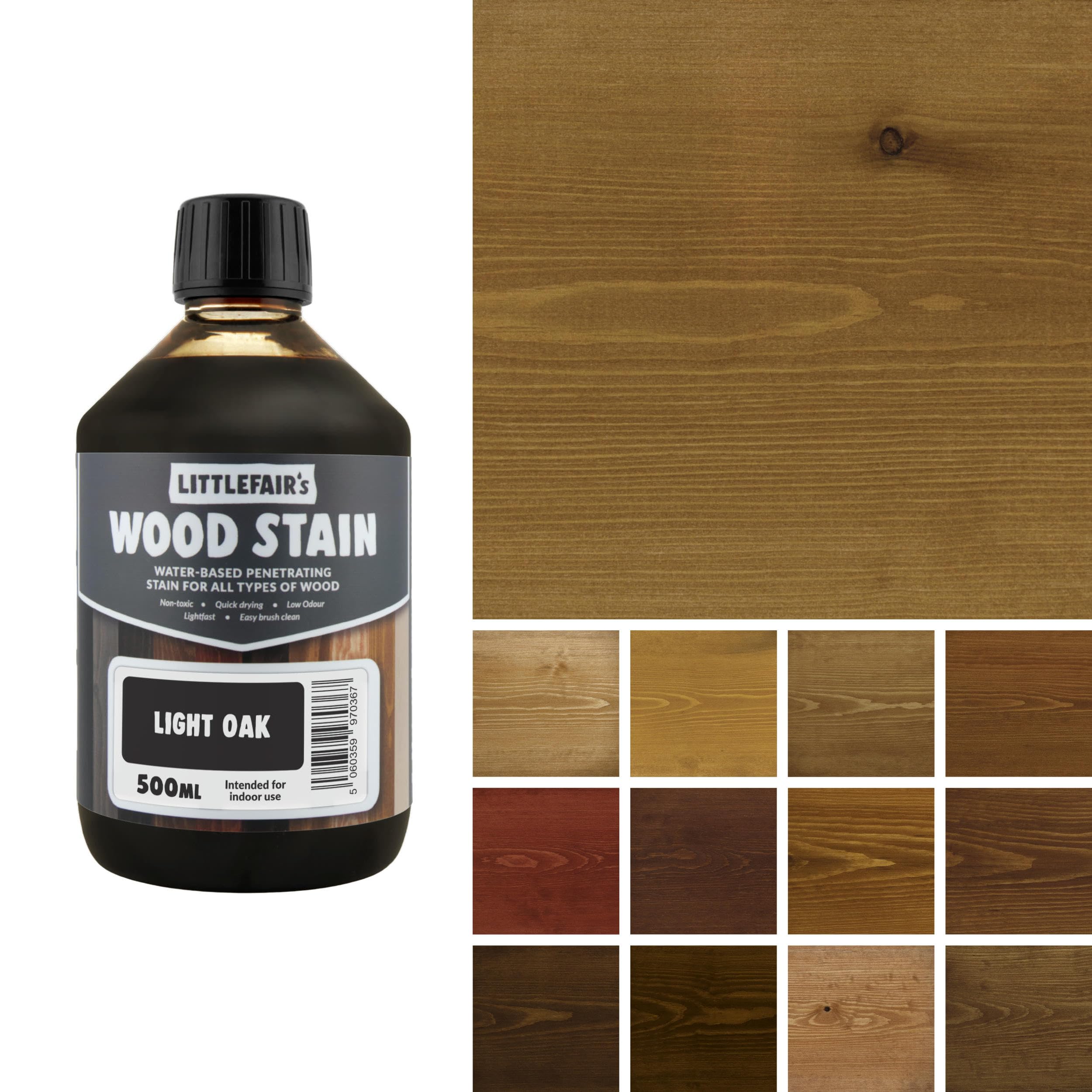 Littlefair's Wood Stain Water-Based - (Light Oak) โ Non-Toxic, Eco-Friendly & Quick Drying - Easy-to-Apply, Concentrated Formula for All Wood Types โ 500ml โ image 1