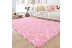 Chicrug Shag Geometric Modern Area Rug for Bedroom, 3x5 Feet Memory Foam Indoor Carpet, Fluffy Rug for Living Room Bedside Room Decor for Family Girls Kids Nursery Play Mat, Pink/White