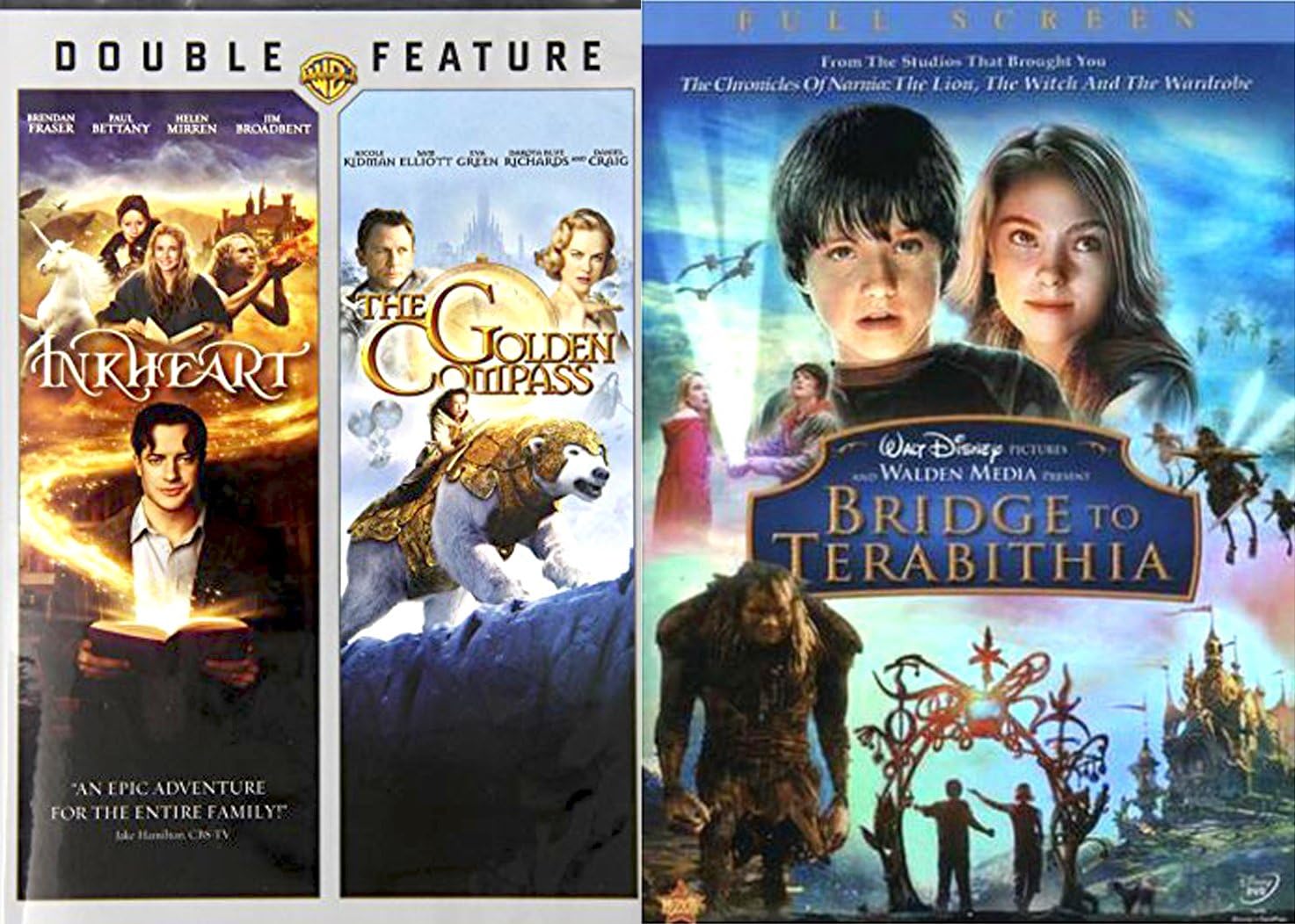 Bridge To Terabithia & Inkheart + The Golden Compass DVD Set Classic Family Fantasy Movie Bundle 4 Film Feature