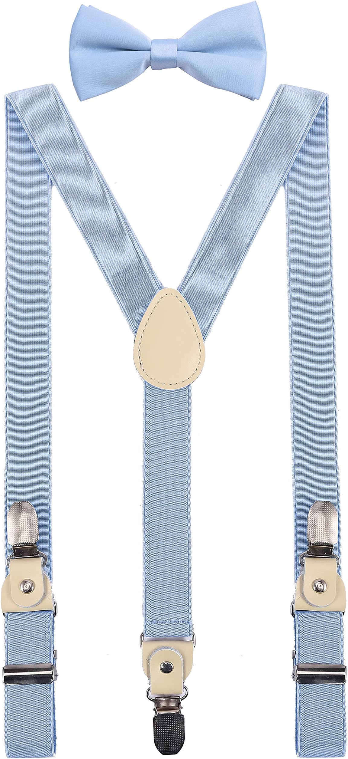YJDS Boy's Men's Suspenders and Bow Tie Set Strong Clips with White Leather
