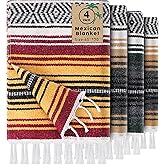 Oudain 4 Pack Mexican Blankets and Throws 45 x 70 Inch, Cotton Outdoor Camping Cozy Baja Blanket Woven Serape Restorative Yoga Fiesta Fall Autumn Essential Supplies (Fall Color)