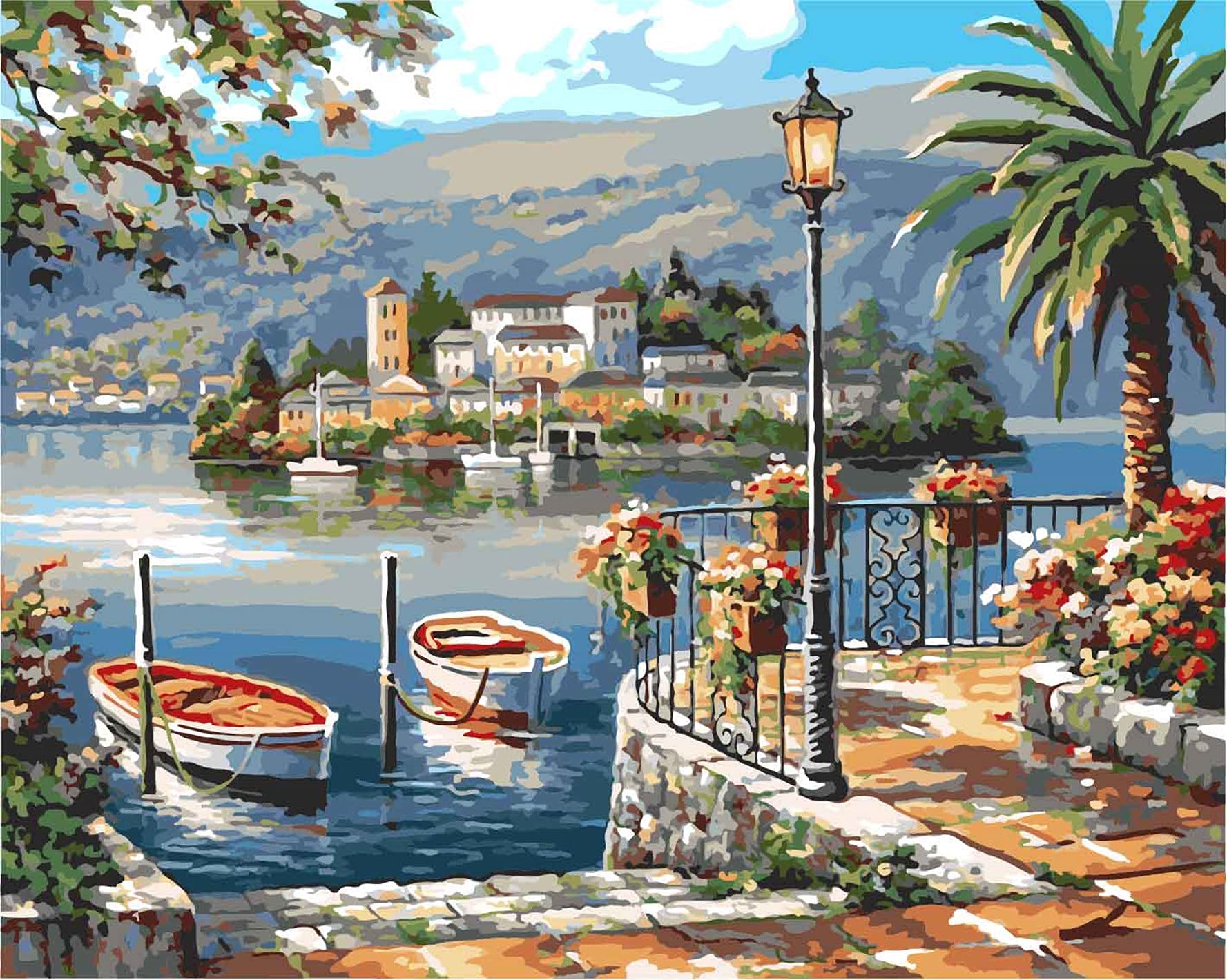 CaptainCrafts Paint by Numbers Adults Beginner Warm Christmas Thanksgiving Gifts Home House Decor 16x20 Inch Bali Villa in The Lake (Frameless)