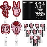 Geyoga Xray Badge Reelsradiology Gifts Bulk Retractable Funny Skeleton ID Holder Clips with Cards Organza Bags for Nurse Doctor Nursing Student(Pink,10 Sets)