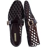 CUSHIONAIRE Syrup Mary Jane Jelly Ballet Flats for Women | Adjustable Buckle, Lattice Upper, Pointed Square Toe, Lightweight Jelly Flat, Water-Resistant, Cushioned Footbed