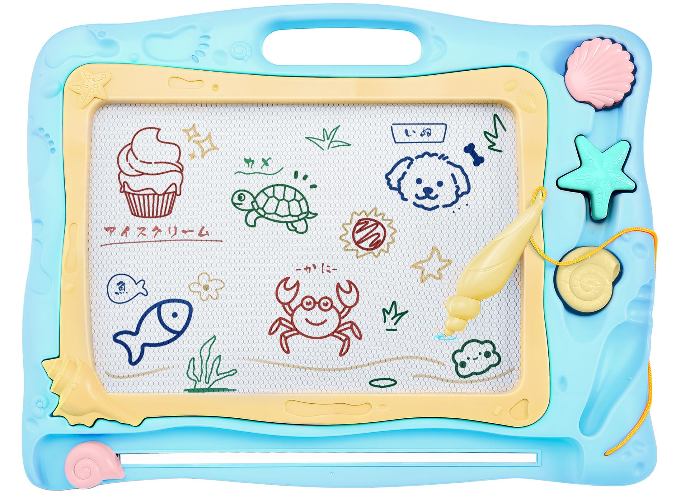 お絵かきボード Qiqutop お絵描き おもちゃ 大きいサイズ 40.3*31.2CM 四色 落書きボード 3 4 5歳 男の子 女の子 誕生日 プレゼント 幼児 おもちゃ マグネットスタンプ付き(ブルー) の商品画像