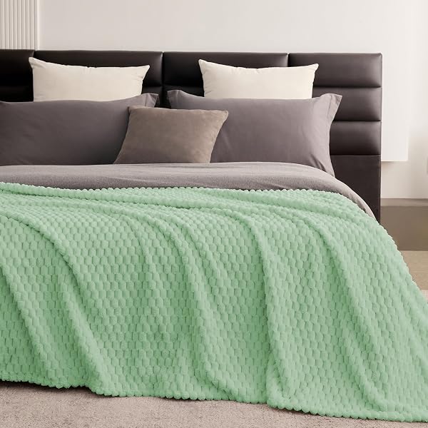 KORBLISS SUPER SOFT FLEECE KING SIZE BLANKET 90X90 INCHES FOR BED, PREMIUM SILKY WITH 3D IMITATION TURTLE SHELL JACQUARD DECORATIVE BLANKETS, LIGHTWEIGHT AND COZY FOR LIVING ROOM.SAGE GREEN
