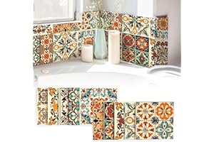 10 PCS 5.9"x5.9" Vintage Mexican Tile Stickers – Colorful Peel & Stick Wall Decals for Kitchen Backsplash, Waterproof Self-Ad