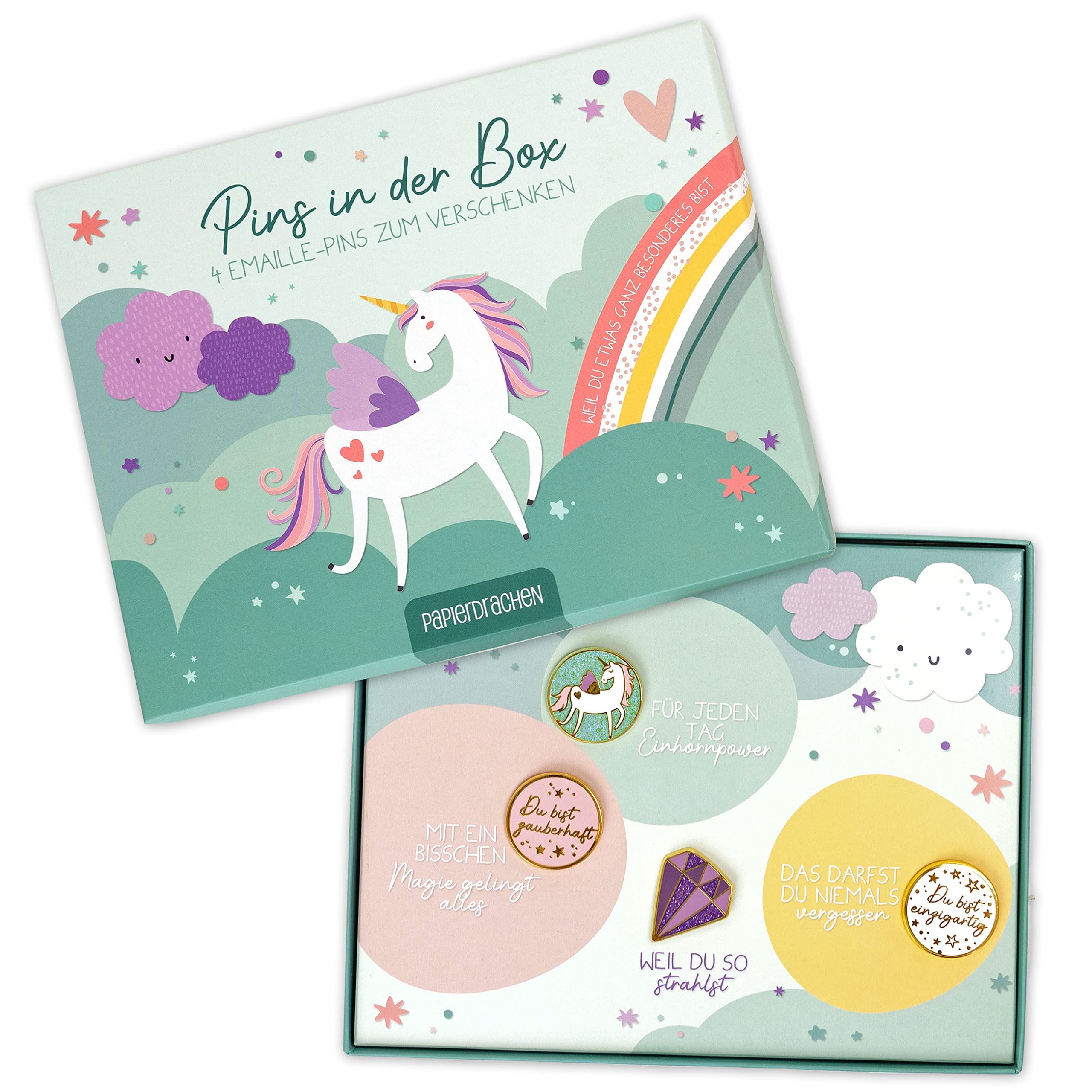 Princess Gift Set - for Birthday or School - Party Bag - Unicorn - with Motivational Pins for Children - Set of 2