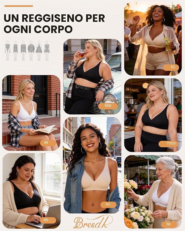 Reggiseno Senza Ferretto Senza Cuciture Imbottito Comodo, Nero, L