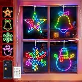 4 Pack Christmas Window Silhouette Lights, Smart Christmas Decorations Colour Light Gift, APP Control Snowman, Snowflake, Bell, Five Pointed Star for Holiday Indoor and Outdoor Wall Window Decorate