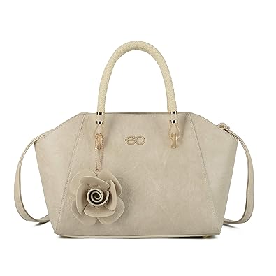 E2O Solid Flower Tassel Beige Satchel With Long Belt