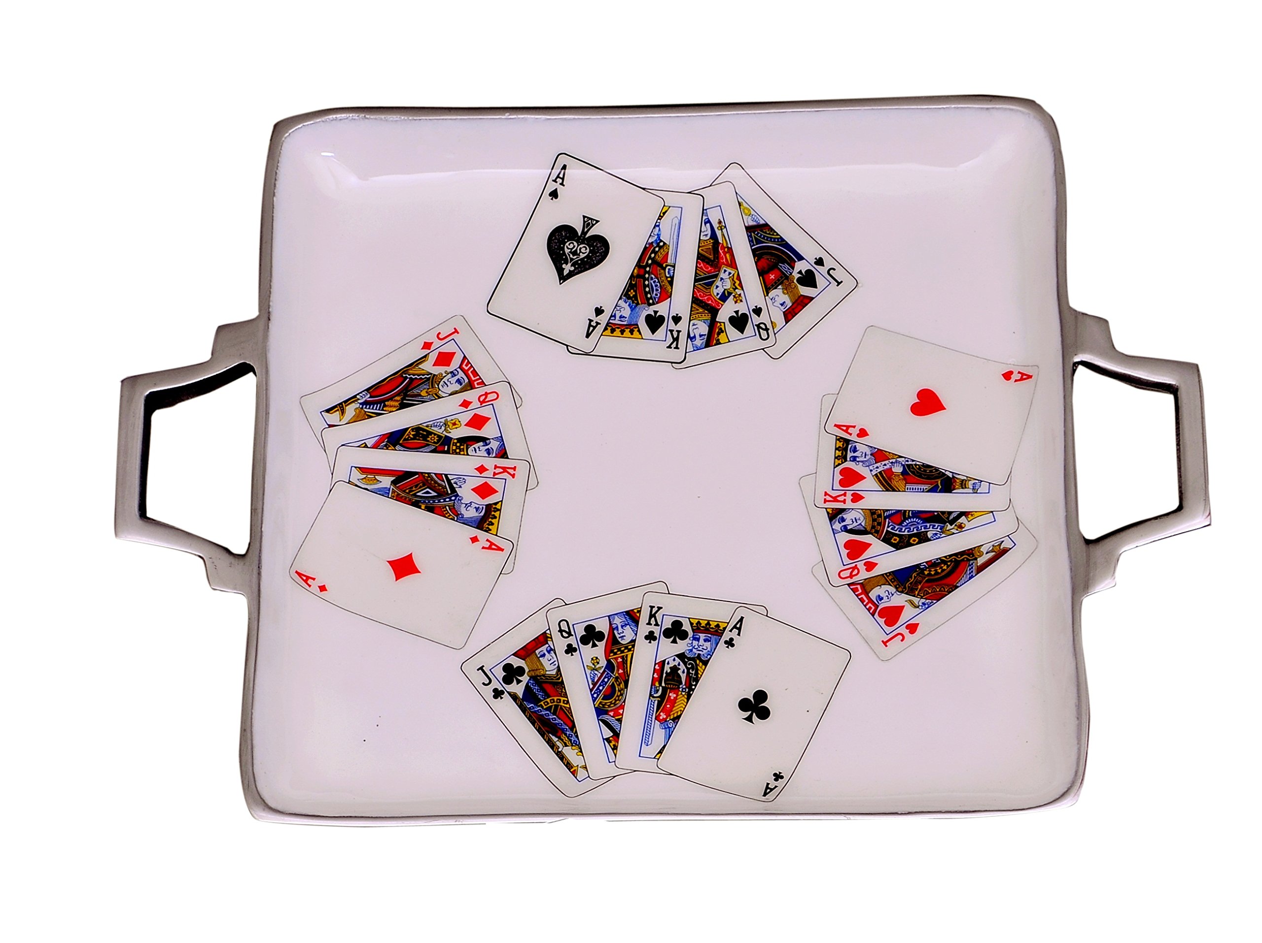 Purpledip Poker Bridge Playing Cards Serving Tray In Colorful Aluminium, Unique Table Décor Gift (11039)