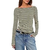 Yanekop Womens Striped Long Sleeve Shirt Fitted Basic Tops Boat Neck Layering Shirts Spring Tees Undershirt 2026