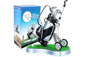 SANTA CASA Golf Pen Holder with 3 Club Pens and Movable Golf Cart, Mini Golf Bag Desk Decor for Office, Funny Golf Gifts for Men, Dad, Boss - Stocking Stuffers for Golfers on Birthday, Christmas, Fathers Day