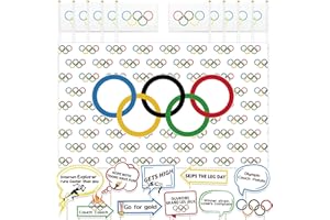 BLUEGOGO Olympic Decorations, Olympics Decorations Kit Include Large Olympic Decorations Banner Olympic Photo Props and Olympic Hand Held Stick Flag Rings Games International Sports Games Theme Decorations