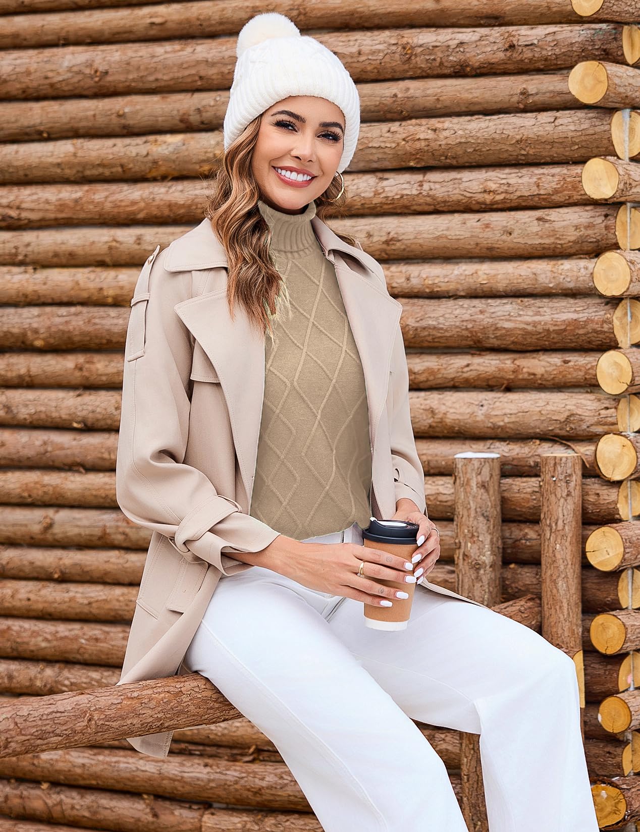 Totatuit Women's Turtle Neck Sleeveless Sweater Vest Casual Solid Cap Sleeve Knit Pullover Tank Tops 2023 Colthes(Apricot, Small)