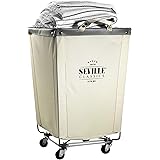 Seville Classics Commercial Heavy-Duty Canvas Laundry Hamper with Wheels, 18.1" D x 18.1" W x 27" H, Natural White