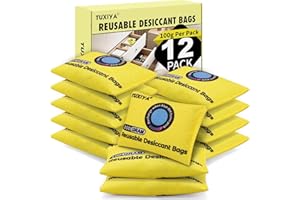 TUXIYA 12Pack(100g Each) Rechargeable Silica Gel Desiccant Packets,Color Indicating Desiccant Packs for Storage,Moisture Absorbers for Storage Bins,Suitcase,Safes,3D Filaments,Wet Zones and Cars