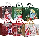 Nihuecne 12 Pack 17" Extra Large Christmas Gift Bags for Wrapping Giant Xmas Holiday Presents, Non-Woven Reusable Tote Bags with Handles, 6 Assorted Designs (17 x12 x 10 In)