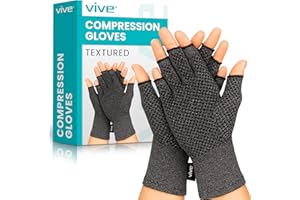 Vive Arthritis Gloves with Grips - Men & Women Textured Fingerless Compression - Open Finger Hand Gloves for Rheumatoid and Osteoarthritis - Arthritic Joint Pain Relief for Computer Typing (Large)
