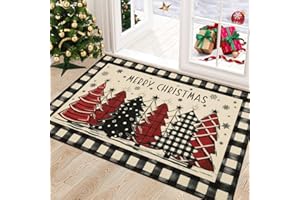 Pauwer Christmas Door Mat Indoor Entrance 32"x48" Soft Welcome Mats for Front Door Ultra Thin Christmas Tree Door mat Washable Entryway Rugs Non Slip Runner Rugs for Kitchen Outdoor Christmas Decor