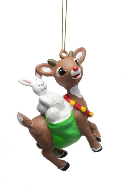 Rudolph The Red Nosed Reindeer With Bunny Kurt Adler Christmas Ornament - 
