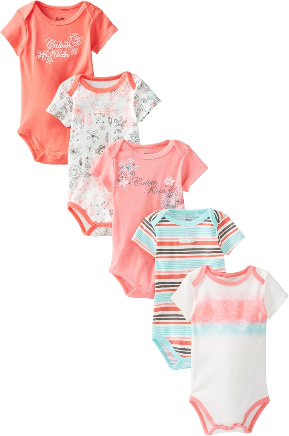 Calvin Klein BabyGirls Newborn 5 Pack Bodysuit Clothing