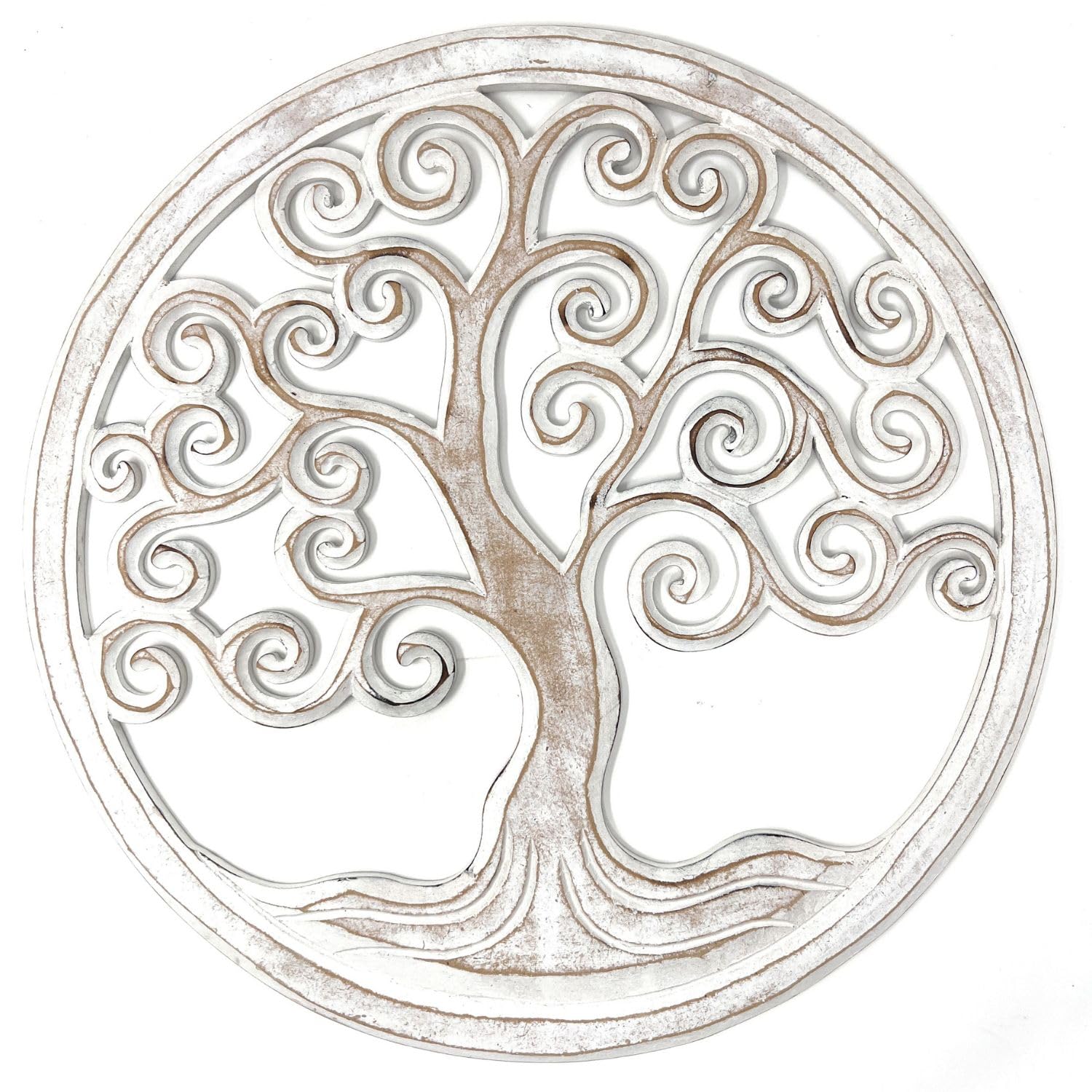 Trintura Wall Picture Tree of Life Mandala Pohon Ulir 60 cm (White) Tree of Life Gift Idea Wall Decoration Tree of Life Wooden Wall Decoration Family Wall Art