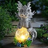 Sinhra Solar Garden Outdoor Statues Dragon Holding Magic Orb with Solar LED Lights - Lawn Decor Outdoor Statue for Patio, Balcony, Yard Ornament,Unique Gifts for Mom Grandma