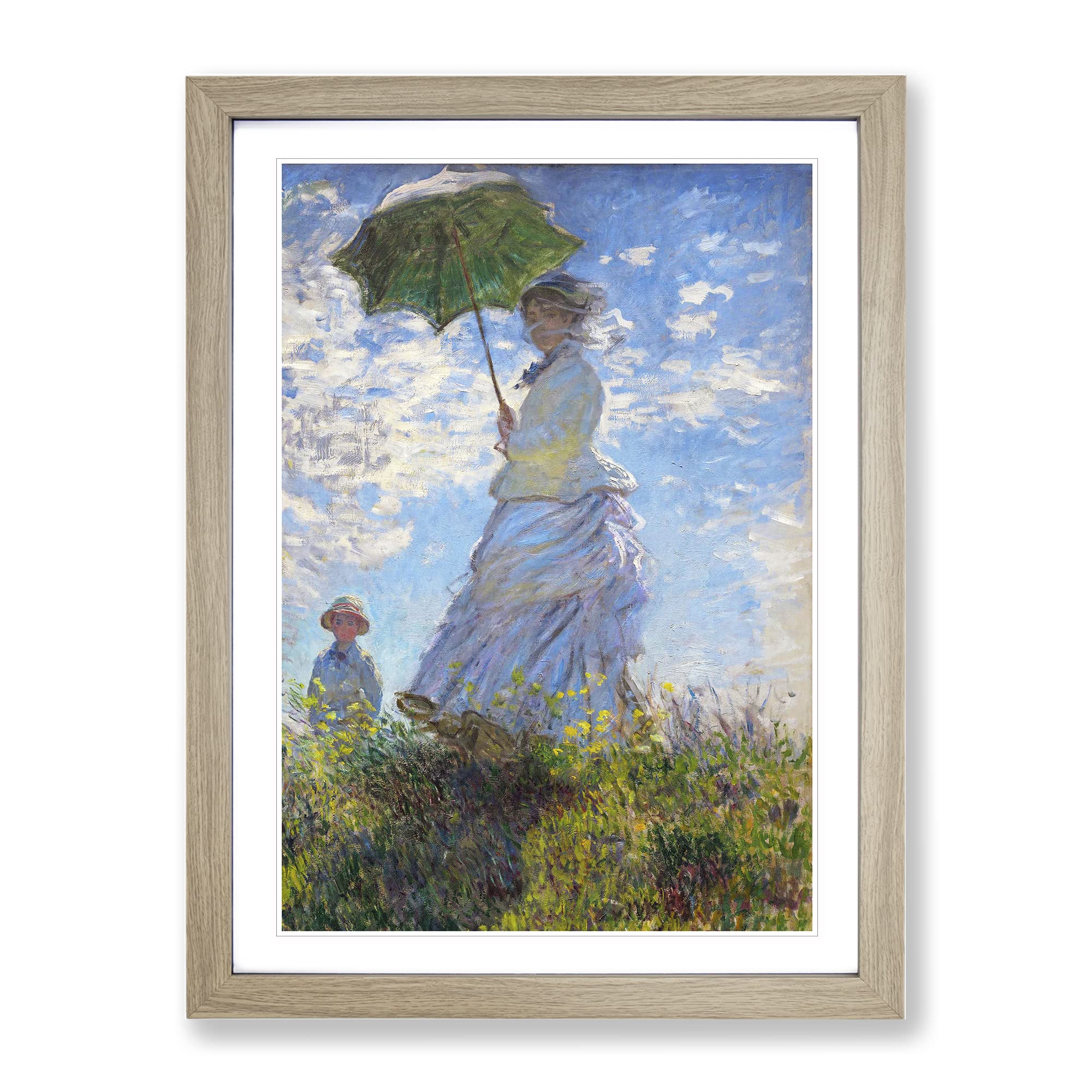 Claude Monet Madame Monet With A Parasol Classic Painting Framed Wall Art Print, Ready to Hang Picture for Living Room Bedroom Home Office Décor, Oak A3 (34 x 46 cm)