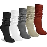 Justay 5 Pairs Slouchy Socks for Women - Knit Cotton Tube Cute Knee High Boot Long Scrunch Slouch Socks Gifts