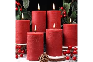 MAKALONE 6 Pack Red Pillar Candles,Natural Soy Pillar Candles,55 H Long Lasting Burning 2.8x4in-Unscented,Dripless and Smokeless Rustic Red Hand-Poured Candles Dinner Table, for Christmas,Wedding,Home Decor