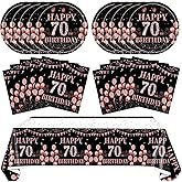 41PCS 70th Birthday Decorations for Women Vintage Rose Gold Black 1956 Party Supplies Kit Include 70th Birthday Plates and Napkins,Tablecloth 70 Year Old Party Disposable Tableware set for Women
